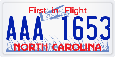 NC license plate AAA1653