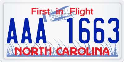 NC license plate AAA1663