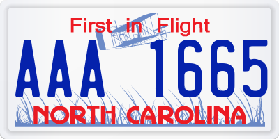 NC license plate AAA1665