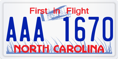 NC license plate AAA1670