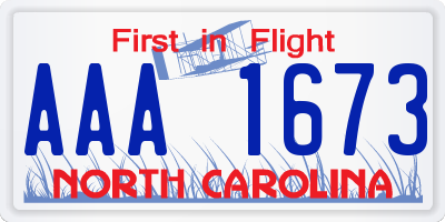 NC license plate AAA1673