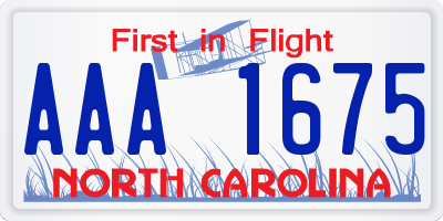 NC license plate AAA1675