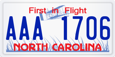 NC license plate AAA1706