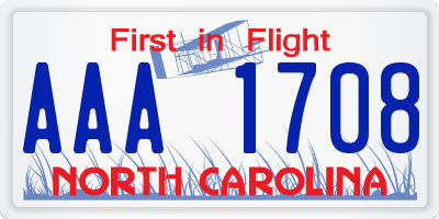 NC license plate AAA1708