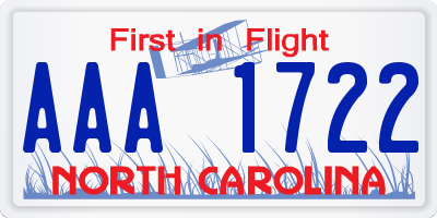NC license plate AAA1722