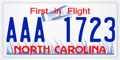 NC license plate AAA1723