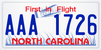 NC license plate AAA1726