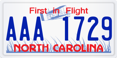 NC license plate AAA1729