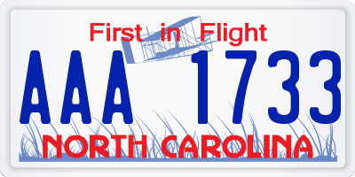 NC license plate AAA1733