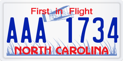 NC license plate AAA1734