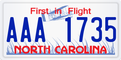 NC license plate AAA1735