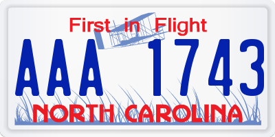 NC license plate AAA1743