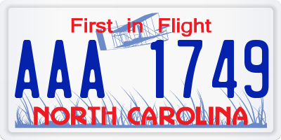 NC license plate AAA1749