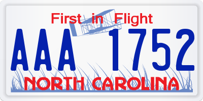 NC license plate AAA1752