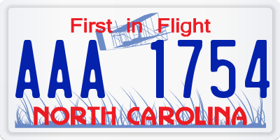 NC license plate AAA1754