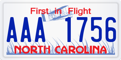 NC license plate AAA1756