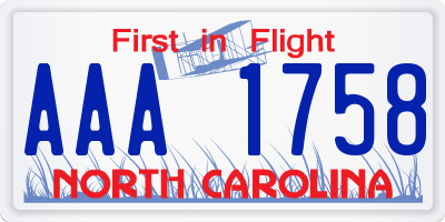 NC license plate AAA1758