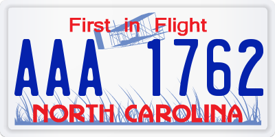 NC license plate AAA1762