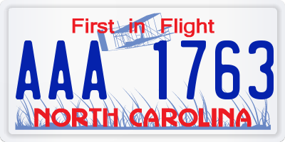 NC license plate AAA1763