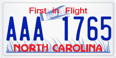 NC license plate AAA1765