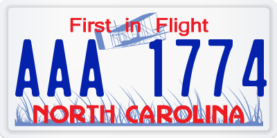 NC license plate AAA1774