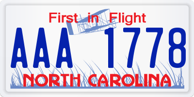 NC license plate AAA1778