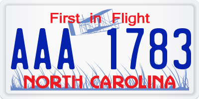 NC license plate AAA1783