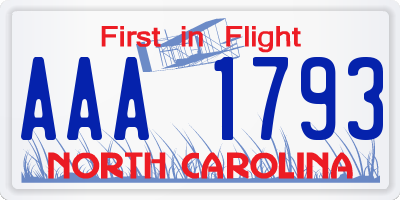 NC license plate AAA1793