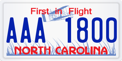 NC license plate AAA1800