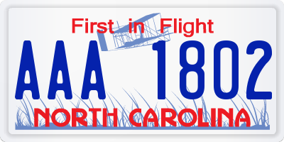NC license plate AAA1802