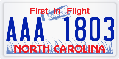 NC license plate AAA1803