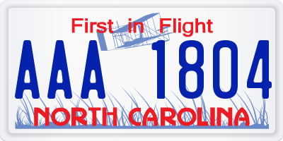 NC license plate AAA1804