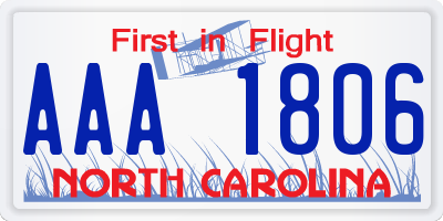 NC license plate AAA1806