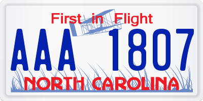 NC license plate AAA1807