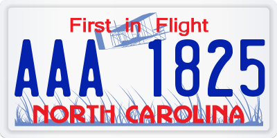 NC license plate AAA1825