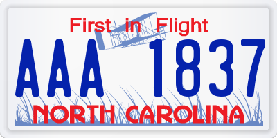 NC license plate AAA1837