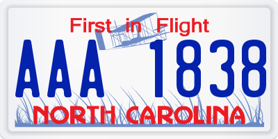 NC license plate AAA1838