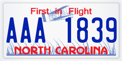 NC license plate AAA1839