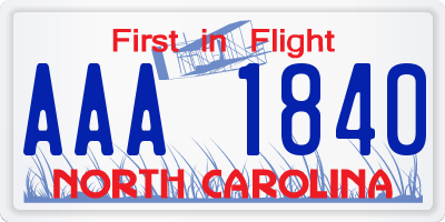 NC license plate AAA1840