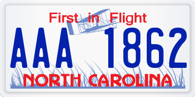 NC license plate AAA1862