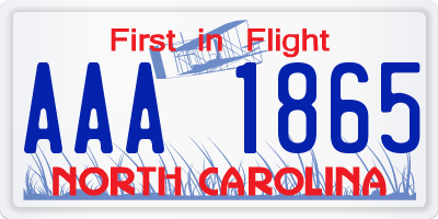 NC license plate AAA1865