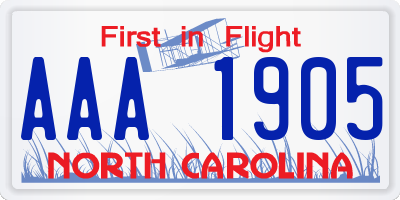 NC license plate AAA1905