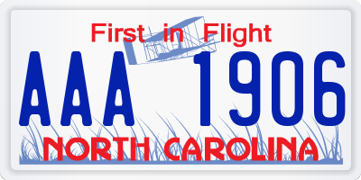 NC license plate AAA1906