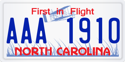 NC license plate AAA1910