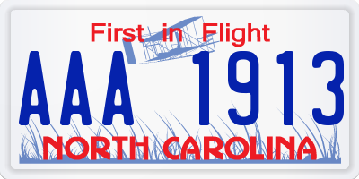 NC license plate AAA1913