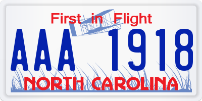 NC license plate AAA1918