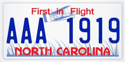 NC license plate AAA1919