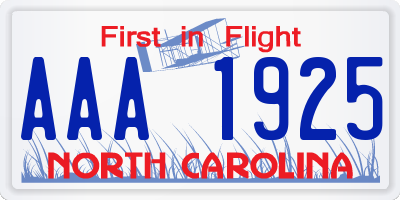 NC license plate AAA1925