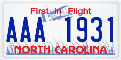 NC license plate AAA1931