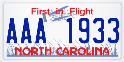 NC license plate AAA1933